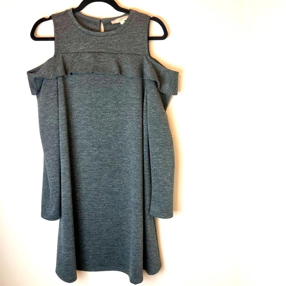 LOFT | Cold Shoulder Ruffle Sweatshirt Dress Gray